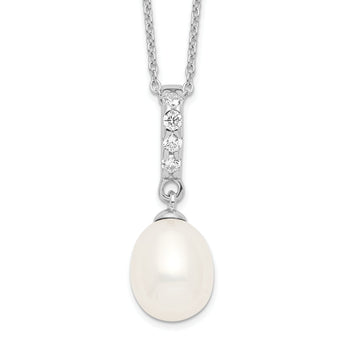 Sterling Silver 925 Pearlescent CZ Necklace with Rhodium Finish