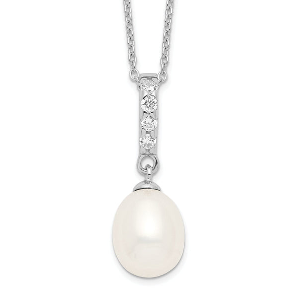 Sterling Silver 925 Pearlescent CZ Necklace with Rhodium Finish