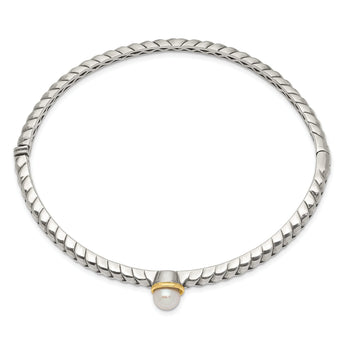 Sterling Silver 14K Gold Freshwater Pearl Hinged Bangle