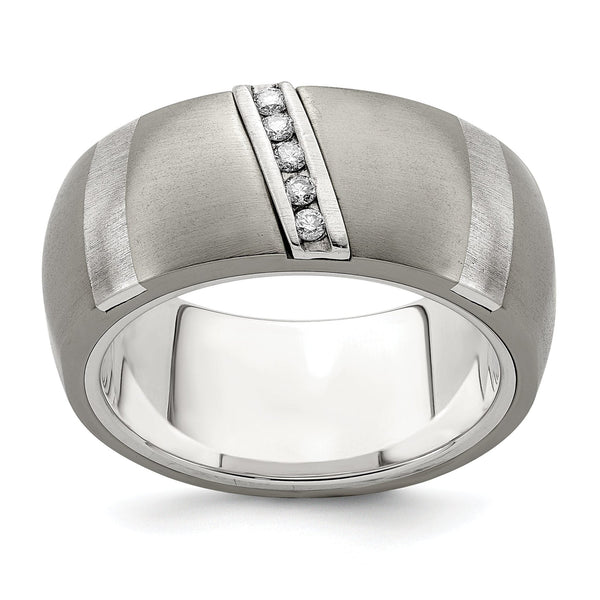 Edward Mirell Titanium and Silver Two-Tone Diamond Wedding Band