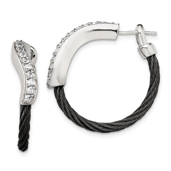 Edward Mirell Black Titanium & Argentium Silver Hoop Earrings with White Sapphires
