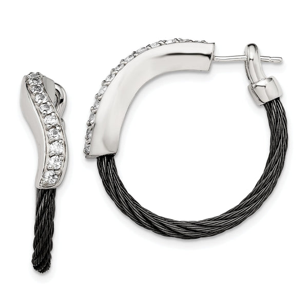 Edward Mirell Black Titanium & Argentium Silver Hoop Earrings with White Sapphires