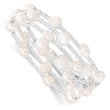 Sterling Silver Wrap Bracelet with White Baroque Pearls and GlaSterling Silver Beads