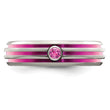 Edward Mirell Titanium Wedding Band with Pink Sapphire and Grooved Design