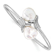 Sterling Silver Keshi Pearl Flexible Bangle with CZ Elegance