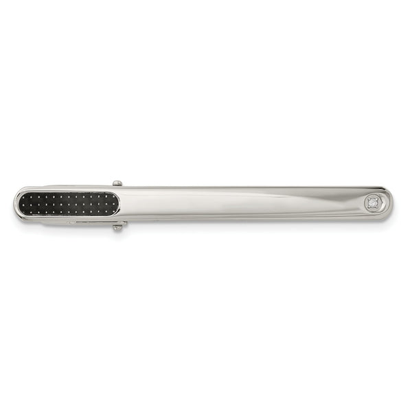 Stainless Steel Tie Bar with Diamond & Carbon Fiber