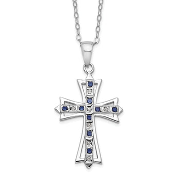 Sterling Silver Diamond and Sapphire Cross Necklace