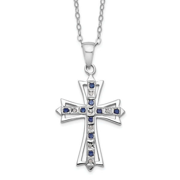 Sterling Silver Diamond and Sapphire Cross Necklace