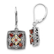 Sterling Silver 14K Gold Garnet and Diamond Antique Dangle Earrings