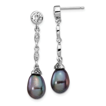 Cheryl Sterling Silver Rhodium-Plated Teardrop Pearl & CZ Dangle Earrings