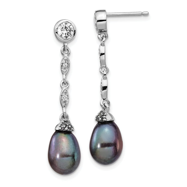 Cheryl Sterling Silver Rhodium-Plated Teardrop Pearl & CZ Dangle Earrings