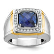 14k Two-tone Men's Polished Lab Created Sapphire and AA Quality Diamond Ring
