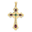 14K Gold Ruby and Emerald Cabochon Cross Pendant Elegant, Natural Gemstones