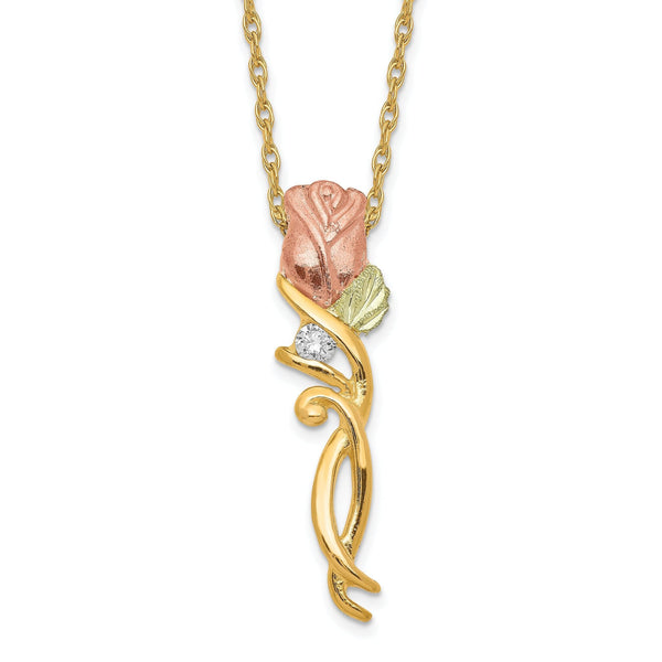 10K Tri-Color Black Hills Gold Necklace with Diamond Accent Elegant Charm