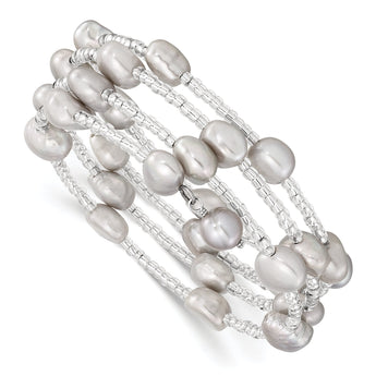 Sterling Silver Grey Baroque Pearl Wrap Bracelet with GlaSterling Silver Beads