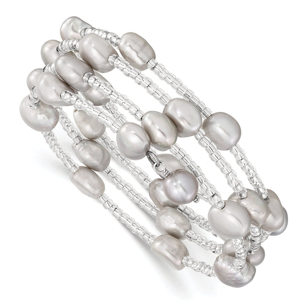 Sterling Silver Grey Baroque Pearl Wrap Bracelet with GlaSterling Silver Beads