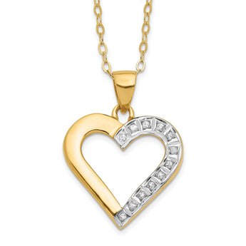 Sterling Silver 18K Gold-Plated Diamond Heart Necklace with Polished Finish