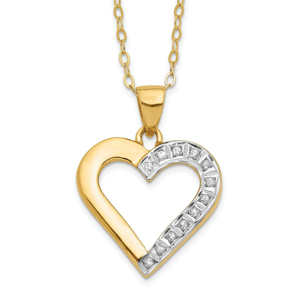 Sterling Silver 18K Gold-Plated Diamond Heart Necklace with Polished Finish