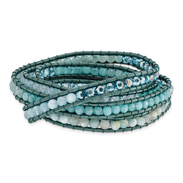 Quartz Cord Multi-Wrap Bracelet in Leather, 34 Inch