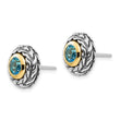 Sterling Silver 14K Accent Blue Topaz Bezel Set Earrings
