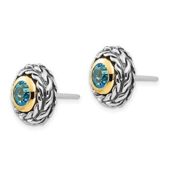 Sterling Silver 14K Accent Blue Topaz Bezel Set Earrings
