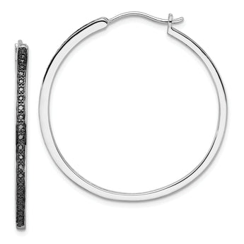 White Night Sterling Silver Black Diamond Hoop Earrings, Rhodium-Plated, Gift-Ready