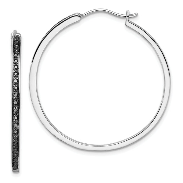 White Night Sterling Silver Black Diamond Hoop Earrings, Rhodium-Plated, Gift-Ready