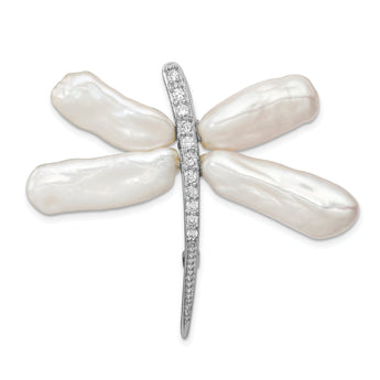 Sterling Silver Dragonfly Brooch with Baroque Pearl and CZ