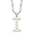 Sterling Silver Rhodium-Rhodium-Plated 3-5.5mm White Button Freshwater Cultured Pearl LETTER I 18 inch Necklace