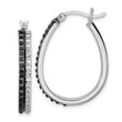 Sterling Silver Platinum-Plated Black & White Diamond Hoop Earrings Elegant Hinged Design