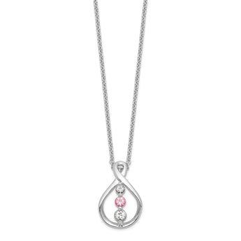 10K White Gold Rhodium Necklace with Pink and White Topaz