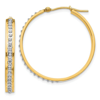 14K Gold Diamond Hoop Earrings with Polished Finish Elegant Hinged Design