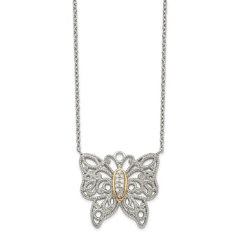 Shey Couture Sterling Silver and 14K Gold Diamond Butterfly Necklace