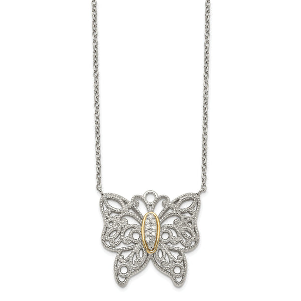 Shey Couture Sterling Silver and 14K Gold Diamond Butterfly Necklace