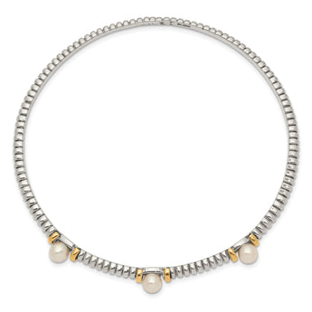 Sterling Silver 14K Gold Pearl Bangle Bracelet