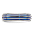 Titanium Sapphire Grooved Wedding Band with Blue Anodized Accents