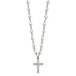 Sterling Silver Pearl CZ Cross Necklace with Rhodium-Plated Chain