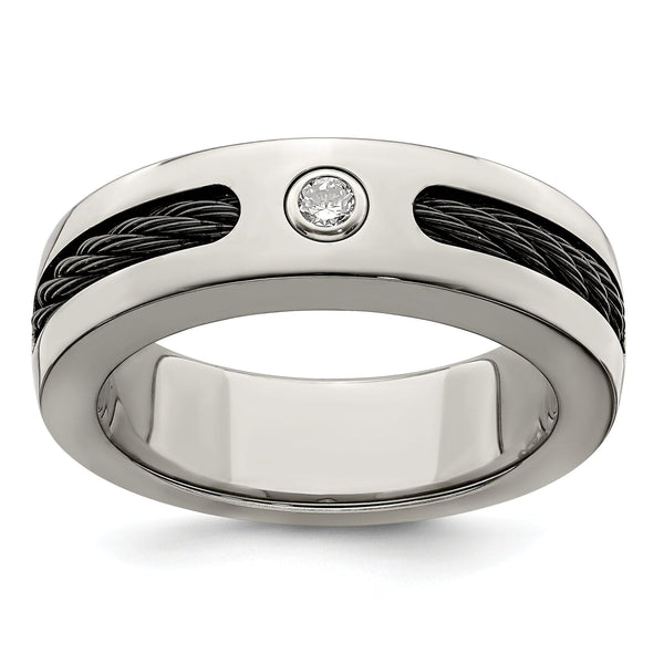 Titanium Diamond Wedding Band with Bezel Set and Polished Finish
