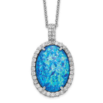 Sterling Silver Necklace with Lab Blue Opal and CZ