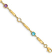 14K Gold Multi Gemstone Bracelet with Fancy Links and Polished Finish