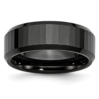 Ceramic Beveled Edge, Black Faceted 8mm Polished Band