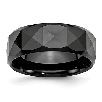 Ceramic Faceted Black 8mm Polished Beveled Edge Band