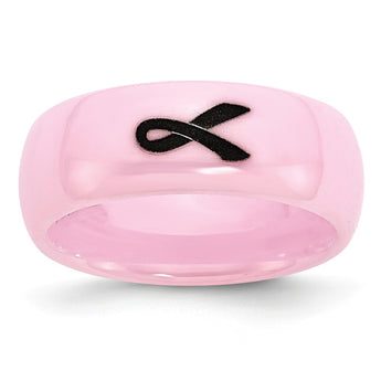 Ceramic Pink Black Laser Accented Ribbon 8mm Polished Band