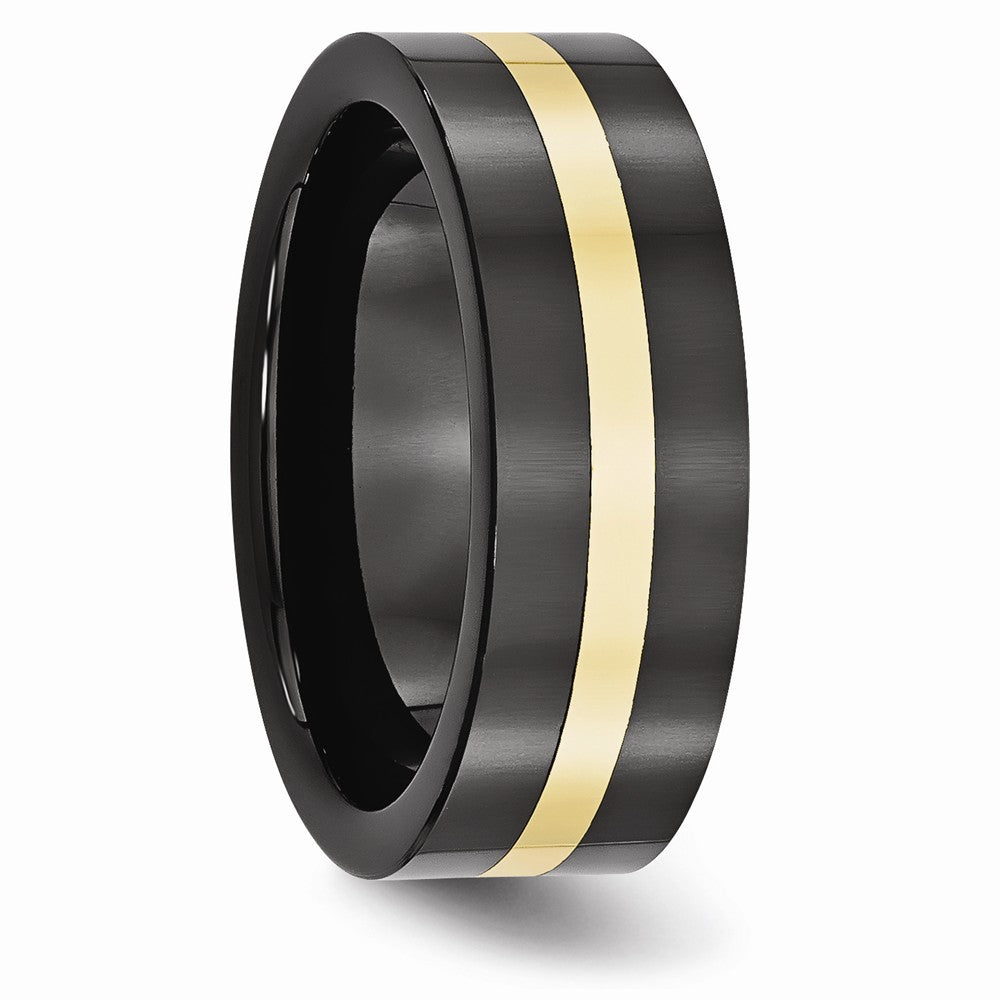 Ceramic Flat Black with 14k Inlay 8mm Polished Band – Birthstone