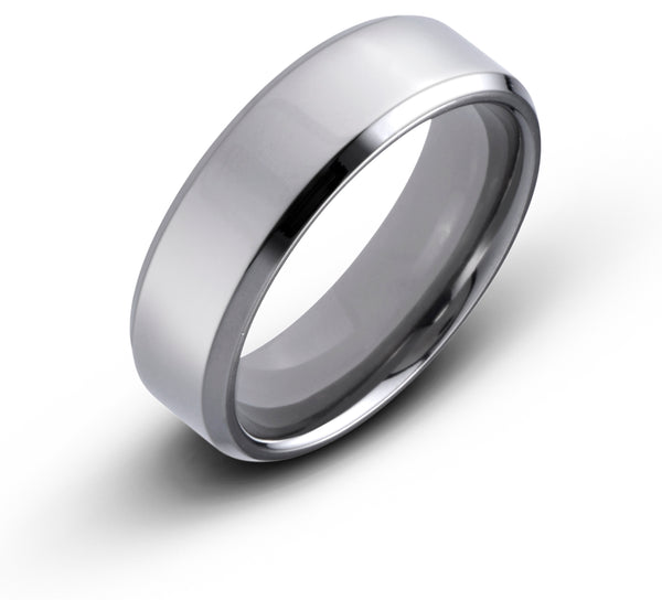 Titanium 7mm Beveled Edge Polished Comfort Fit Wedding Band - Birthstone Company
