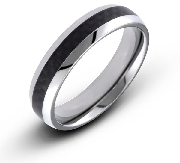 6MM Men's Titanium Dome Ring Wedding Band With Black Carbon Fiber Inlay - Birthstone Company