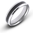 6MM Men's Titanium Beveled Edge Ring Wedding Band With Black Carbon Fiber Inlay - Birthstone Company
