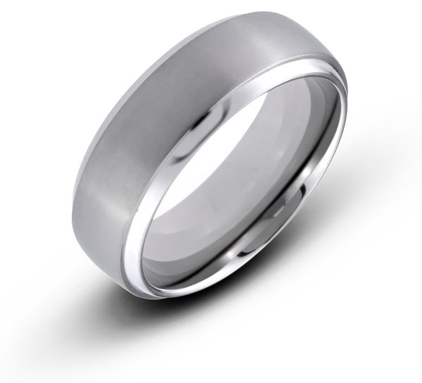 Titanium 8mm Wedding Band Brushed Center with Polished Beveled Edge Finish Comfort Fit Ring - Birthstone Company