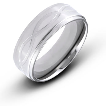 Titanium 8MM INFINITY Symbol Engraved Center Wedding Band Ring Comfort Fit - Birthstone Company