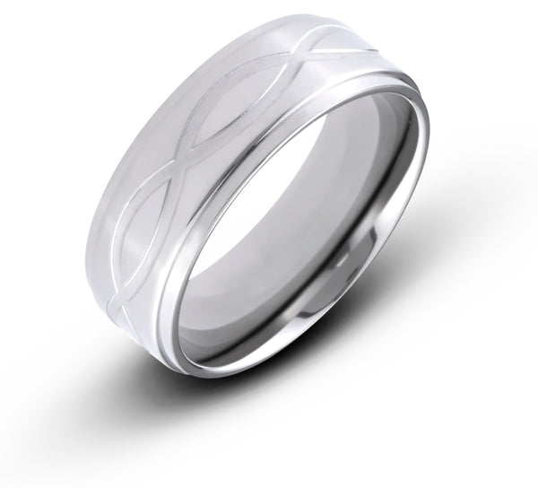 Titanium 8MM INFINITY Symbol Engraved Center Wedding Band Ring Comfort Fit - Birthstone Company